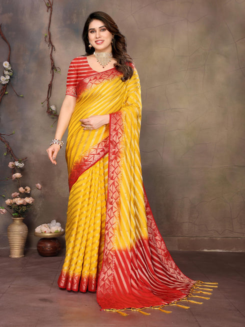 Vasthrlay Gold Banarasi Unstitched Saree