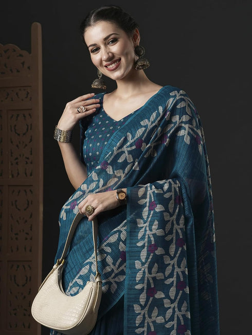 Vasthrlay Botanical Printed Unstitched Black Hs Ethnic Wear