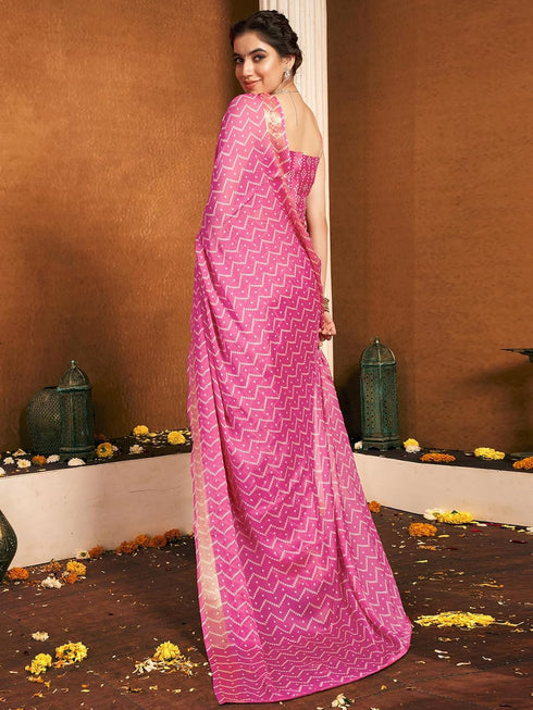 Vasthrlay Chiffon Bandhani Unstitched Dark Green Saree
