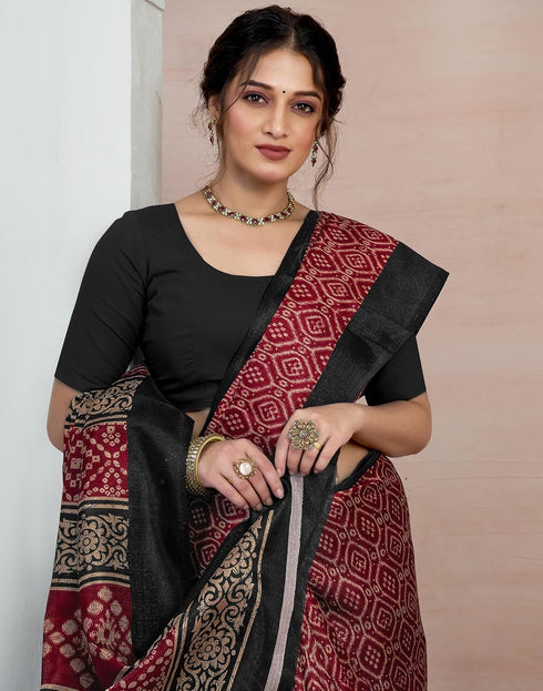 Vasthrlay Bandhani Printed Unstitched Black Saree