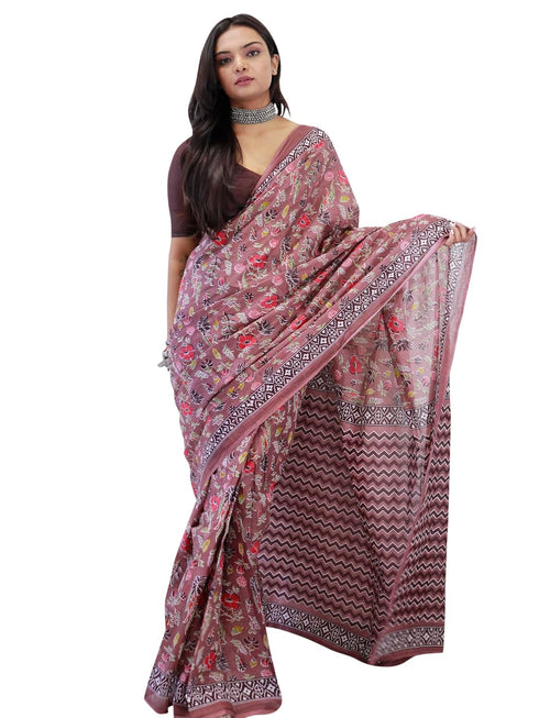 Vasthrlay Botanical Printed Unstitched Brown Smc Ethnic Wear