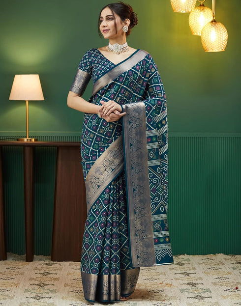 Vasthrlay Bandhani Printed Unstitched Red Saree