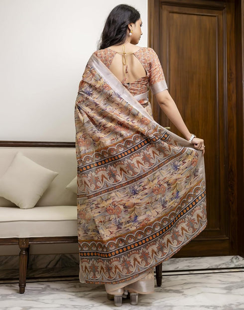 Vasthrlay Womens Cotton Unstitched Teal Saree