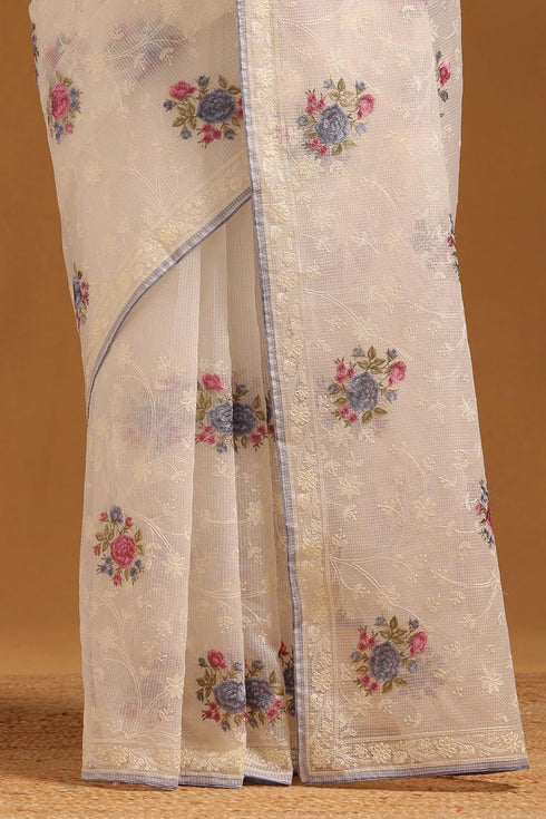 Vasthrlay White Floral Embroidered