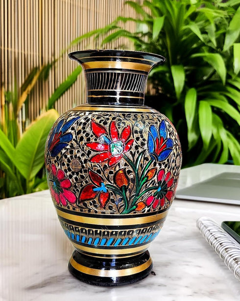 Brass Hand Carved Bidri Work Flower vase