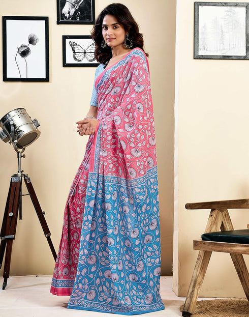 Vasthrlay Womens Printed Unstitched White Saree