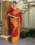 Vasthrlay Georgette Embroidery Red And Yellow Saree With Unstitched Blouse Piece