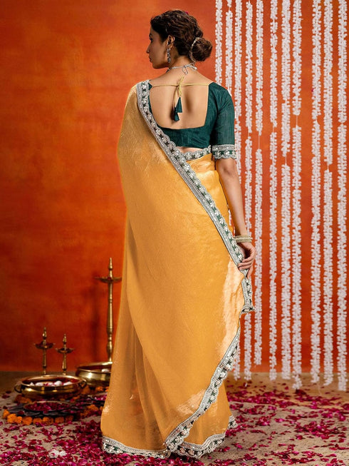 Vasthrlay Georgette Embroidery Olive Saree
