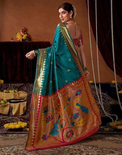 Vasthrlay Womens Paithani Unstitched Pink Saree