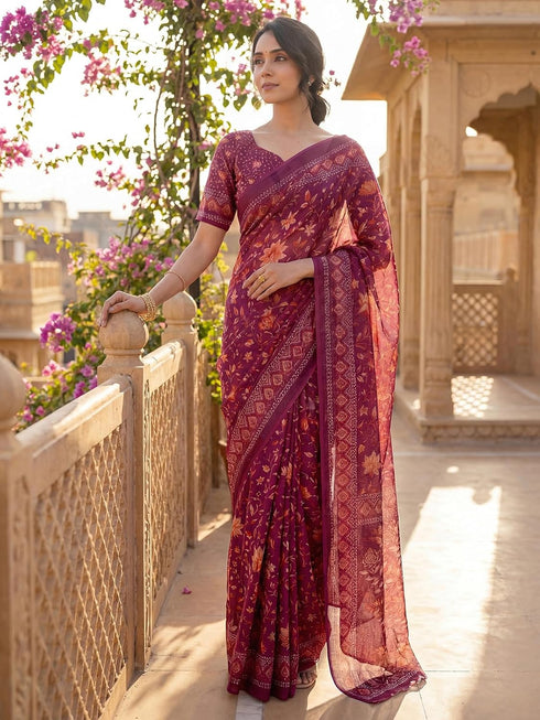 Vasthrlay Printed Lemon Yellow1 Yellow Saree