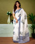 Vasthrlay Chanderi Printed Unstitched Blue Saree