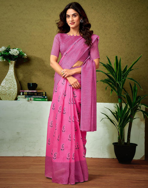 Vasthrlay Chanderi Printed Unstitched Blue Saree