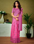 Vasthrlay Chanderi Printed Pink Saree With Unstitched Blouse Piece