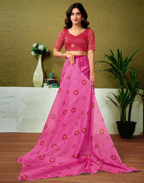 Vasthrlay Chanderi Printed Unstitched Blue Saree