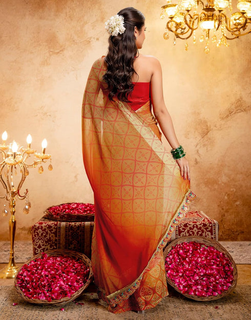 Vasthrlay Georgette Bandhani Unstitched Orange Saree