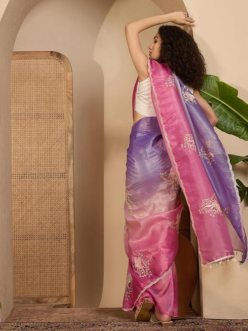 Vasthrlay Sequins Embroidery Orange Saree