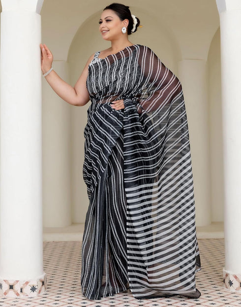 Vasthrlay Chanderi Printed Unstitched Blue Saree