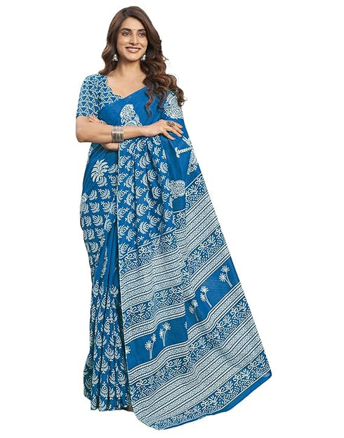 Siril Women'S Printed Pure Cotton Saree With Unstitched Blouse Piece
