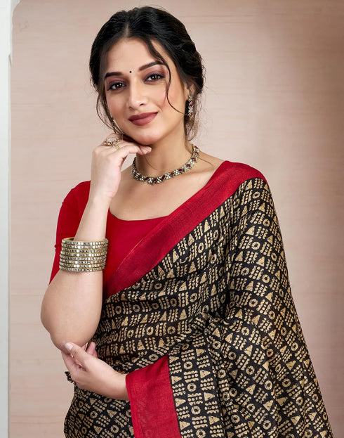 Vasthrlay Bandhani Printed Unstitched Black Saree