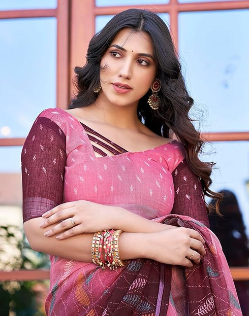 Siril Women'S Tassel & Printed Cotton Saree With Blouse