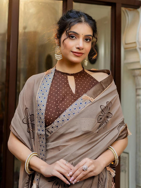 Vasthrlay Chiffon Bandhani Beige Saree