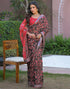 Vasthrlay Womens Printed Black | Red Saree With Unstitched Blouse Piece