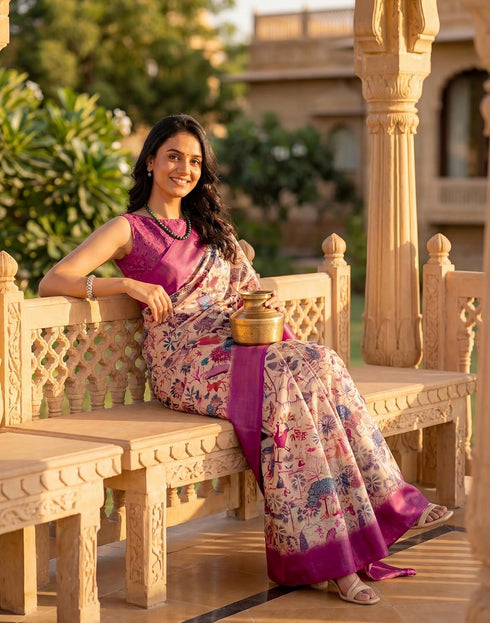 Vasthrlay Banglori Printed Unstitched Peach Saree