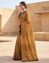 Vasthrlay Womens Printed Mustard Yellow | Red | Black Saree With Unstitched Blouse Piece