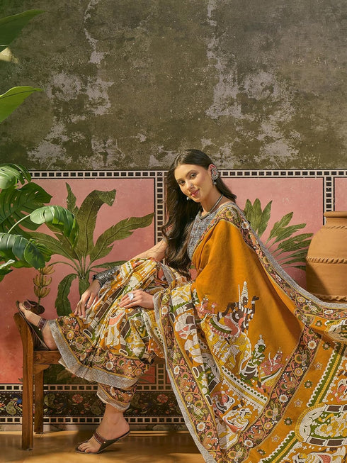 Vasthrlay Printed Yellow Saree