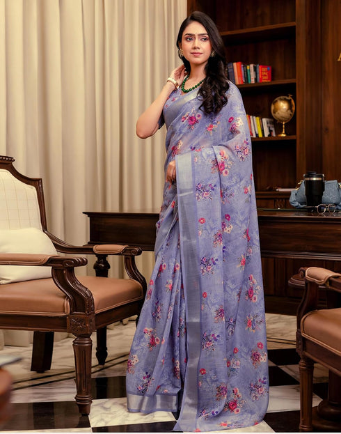 Vasthrlay Womens Printed Unstitched Cream Saree