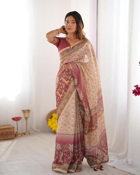 Vasthrlay Handloom Grey Beige Traditional Saree