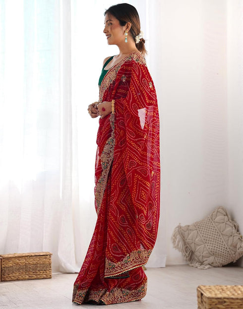 Vasthrlay Georgette Embroidery Unstitched Red Saree