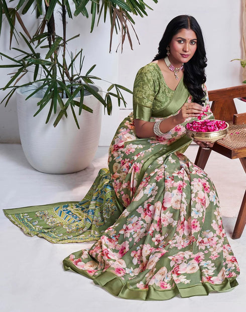 Vasthrlay Georgette Printed Unstitched Multicolor Saree