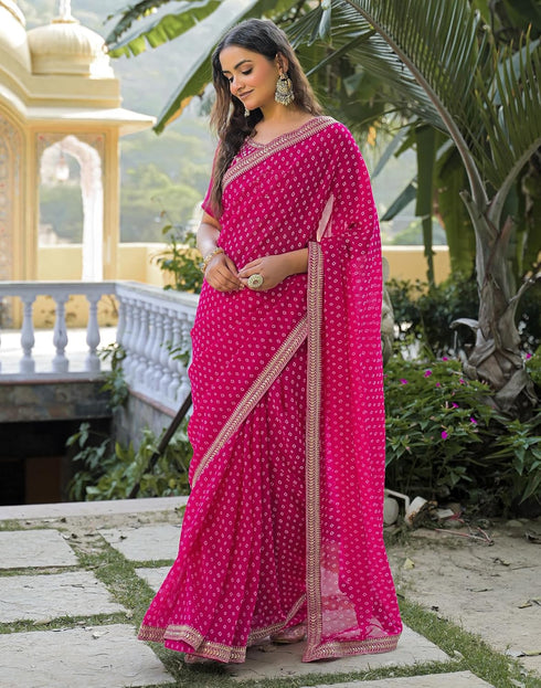 Vasthrlay Georgette Embroidery Unstitched Red Saree