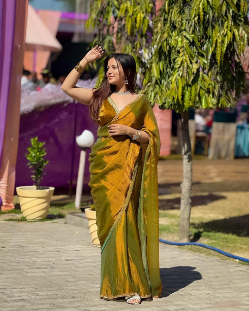 VasthrlayBoarder Unstitched Chhaavap Mustard Free Ethnic Wear