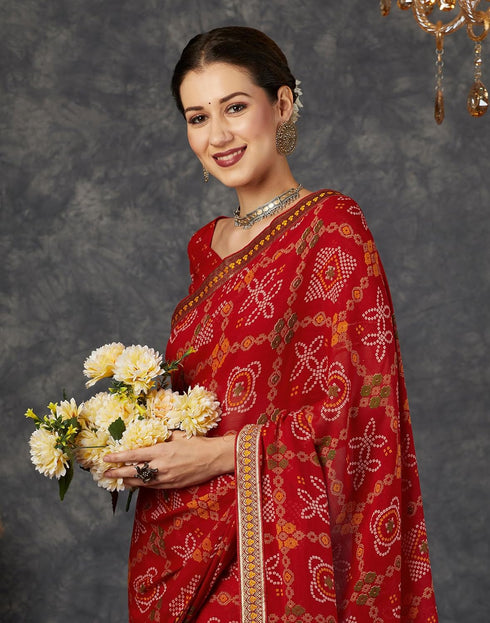 Vasthrlay Georgette Bandhani Unstitched Maroon Saree
