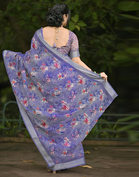 Vasthrlay Chanderi Printed Purple Saree With Unstitched Blouse Piece
