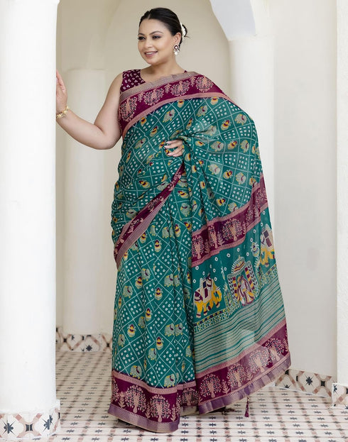 Vasthrlay Georgette Bandhani Unstitched Purple Saree