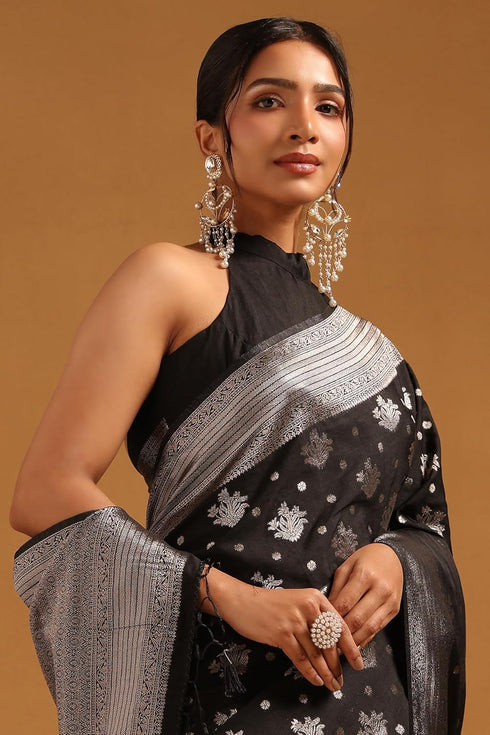 Vasthrlay Black Viscose Floral