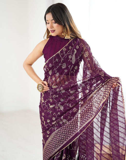 Vasthrlay Georgette Weaving Unstitched Red Saree
