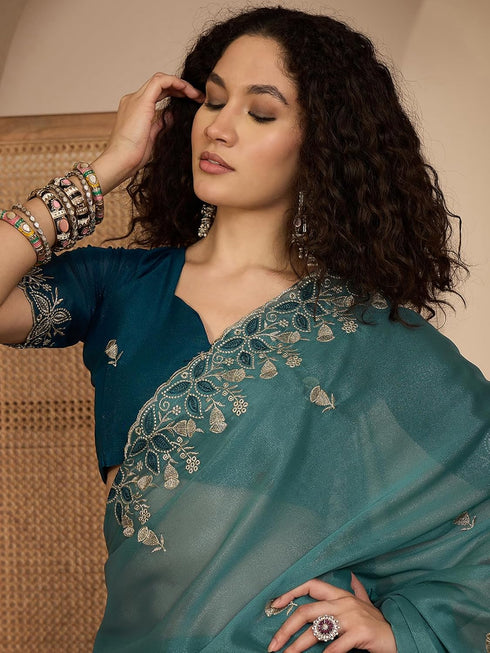 Vasthrlay Georgette Embroidery Dusty Saree