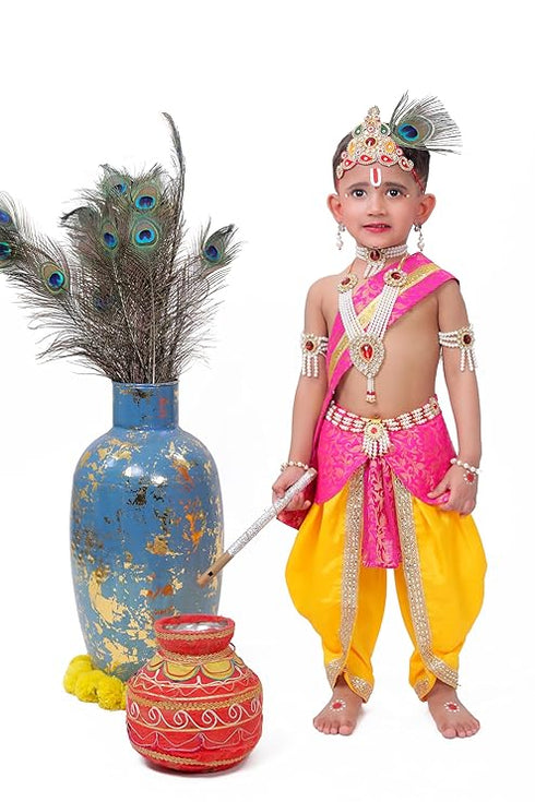 Raj Fancy Dresses Krishna Dress for Kids, Baby Krishna Dress for Janmashtami with Krishna Mukut