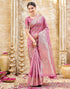 Vasthrlay Womens Weaving Light Pink | Gold Saree With Unstitched Blouse Piece