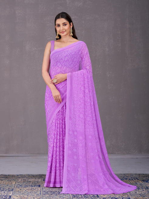 Vasthrlay Orange Chiffon Floral Saree
