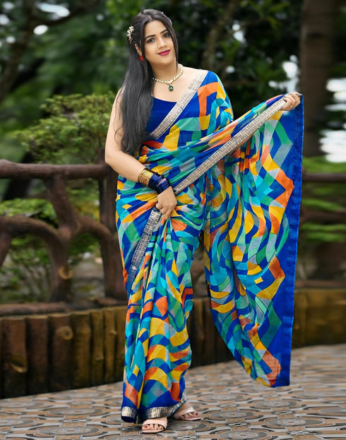 Vasthrlay Chiffon Printed Unstitched Pink Saree