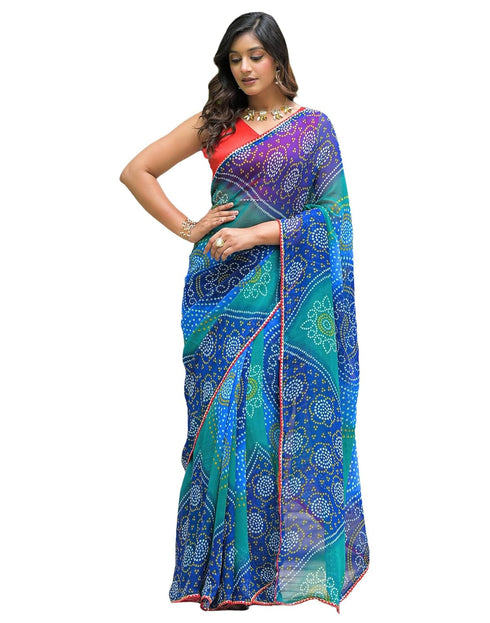 Vasthrlay Georgette Bandhani Unstitched Yellow Saree