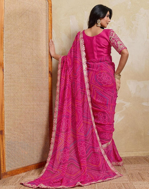 Vasthrlay Georgette Embroidery Unstitched Red Saree