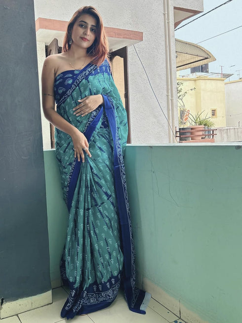 Vasthrlay Printed Unstitched Blue Smc Ethnic Wear