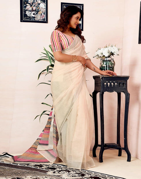 Vasthrlay Womens Printed Unstitched Dark Green Saree