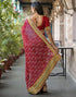 Vasthrlay Bandhani Embroidery Magenta Saree With Red Unstitched Blouse Piece